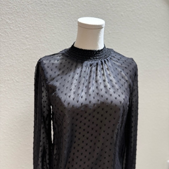 H&M Elegant Sheer Black Chiffon Blouse With Smocking and Textured Hearts Size 2 - Picture 10 of 15